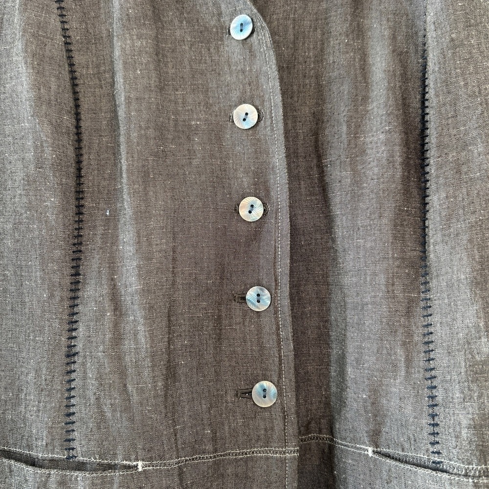 J.Jill Womens Brown Linen Blend Button Front Blazer Jacket Blanket Stitch Size M - Picture 3 of 9